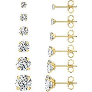 6 Pairs CZ Stud Earrings Set Hypoallergenic Stainless Steel 3mm to 8mm